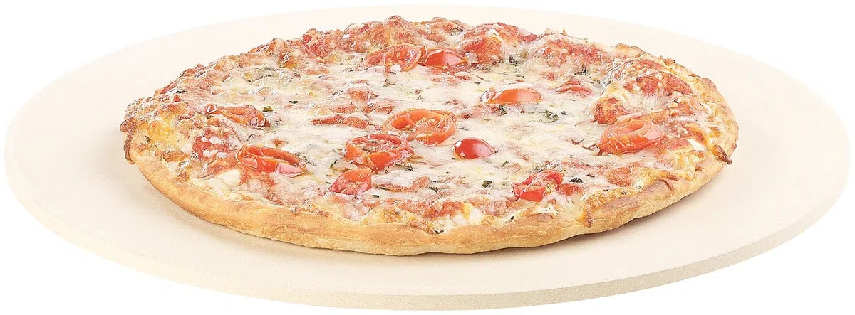 Backofen-Pizzastein: Runder Pizzastein mit Aluminium-Servierblech, Ø 33 cm (für Grill, Backofen Schamotte Steine, Backen)