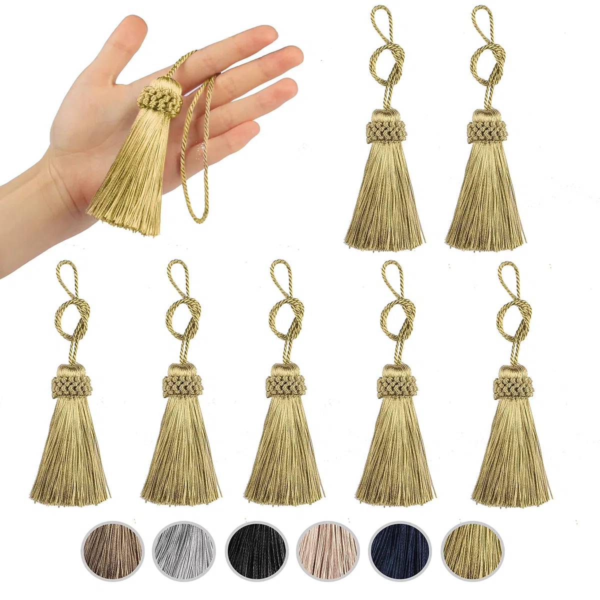 Set mit 8 eleganten Polyester-Quasten, bunte Bastelquasten, Charms, Schlüsselquaste, DIY-Zubehör (Gold)