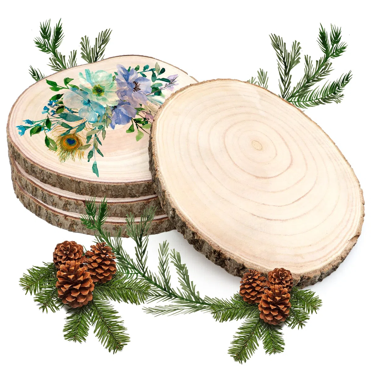 Scettar Holzscheiben 4 Stück, 18–20 cm und eine dicke von 15 mm Baumscheibe Holzplatte Rund für Tafelaufsätze DIY-Hochzeitsdekorationen Aus Holz Gemälde Untersetzer & zum Basteln