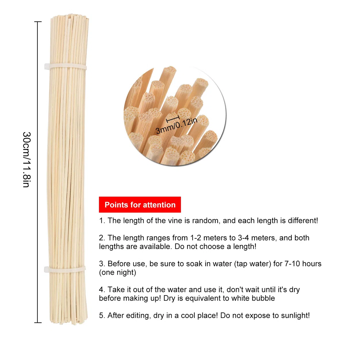 100 Stück Peddigrohr Staken, Flechtmaterial,Rattanstäbchen für Aroma Diffuser lang - Ersatz Duft Stäbe, Raumduft Stäbchen,Ø 3mm Flechtmaterial für Erstellen von Körben, Büro,Zuhause (30CM)