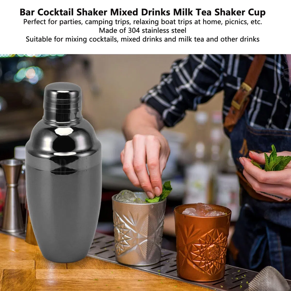 Cocktail-Shaker aus Edelstahl Mit Sieb Und Deckel, Kleiner Martini-Shaker aus Edelstahl, Kleiner Mini-Martini-Shaker Für Mixgetränke(Schwarz)