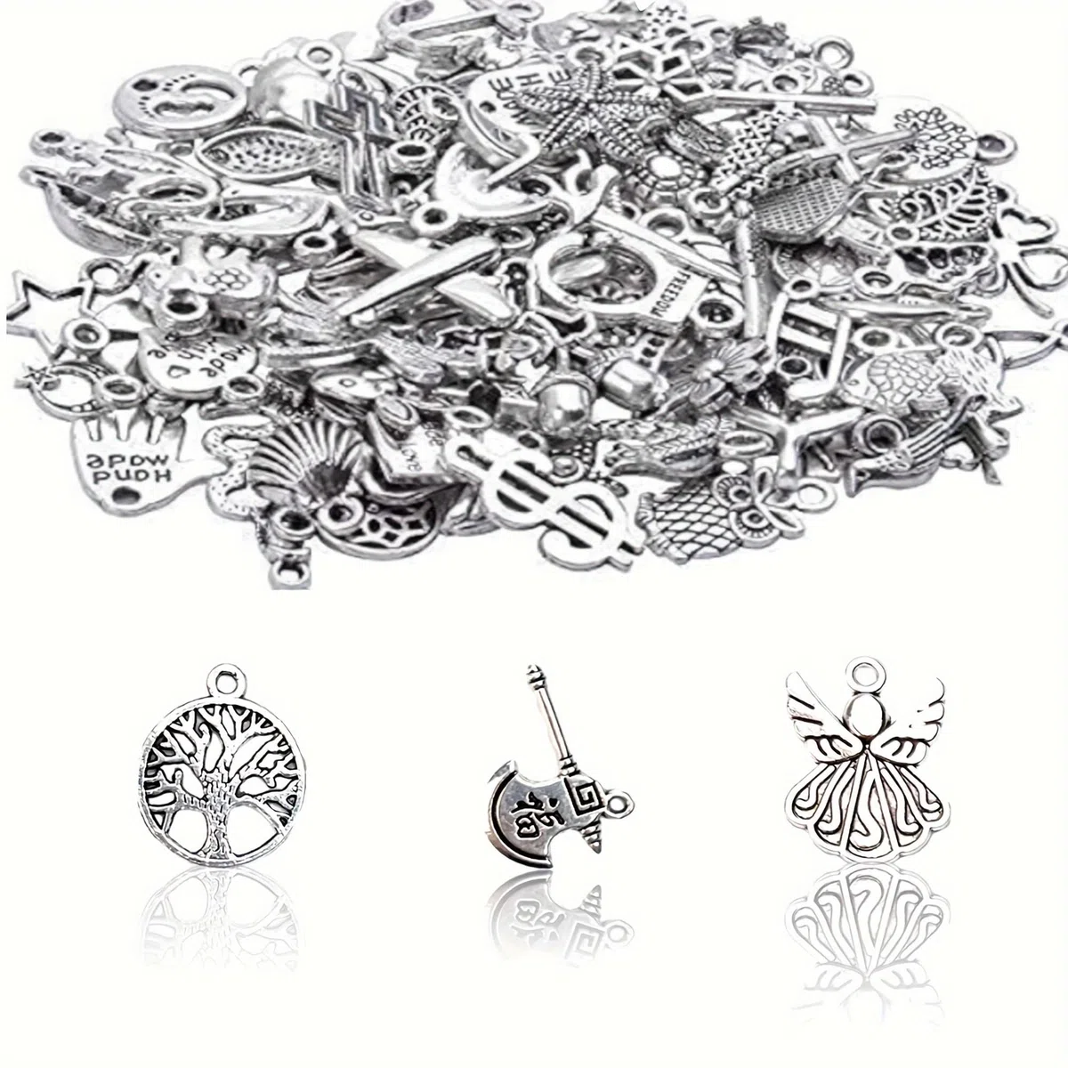 Aokbean 300 Stück Mini DIY Armband Charms Tibetan Silber Schmuck Anhänger Metall Basteln Lustig Kinder Personalisierte Geschenk Set Klein Vintage Deko Kit Aesthetic Halskette, Ohrring Zubehör