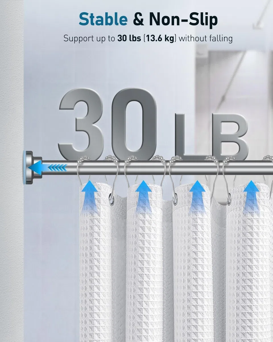 Uniclife Duschvorhangstange Ohne Bohren, 82–204 cm Verstellbare Spannstange, Rutschfeste Feder-Duschstange, Rostfreier Edelstahl, Geeignet Für Bad, Fenster Und Kleiderschrank, Silber
