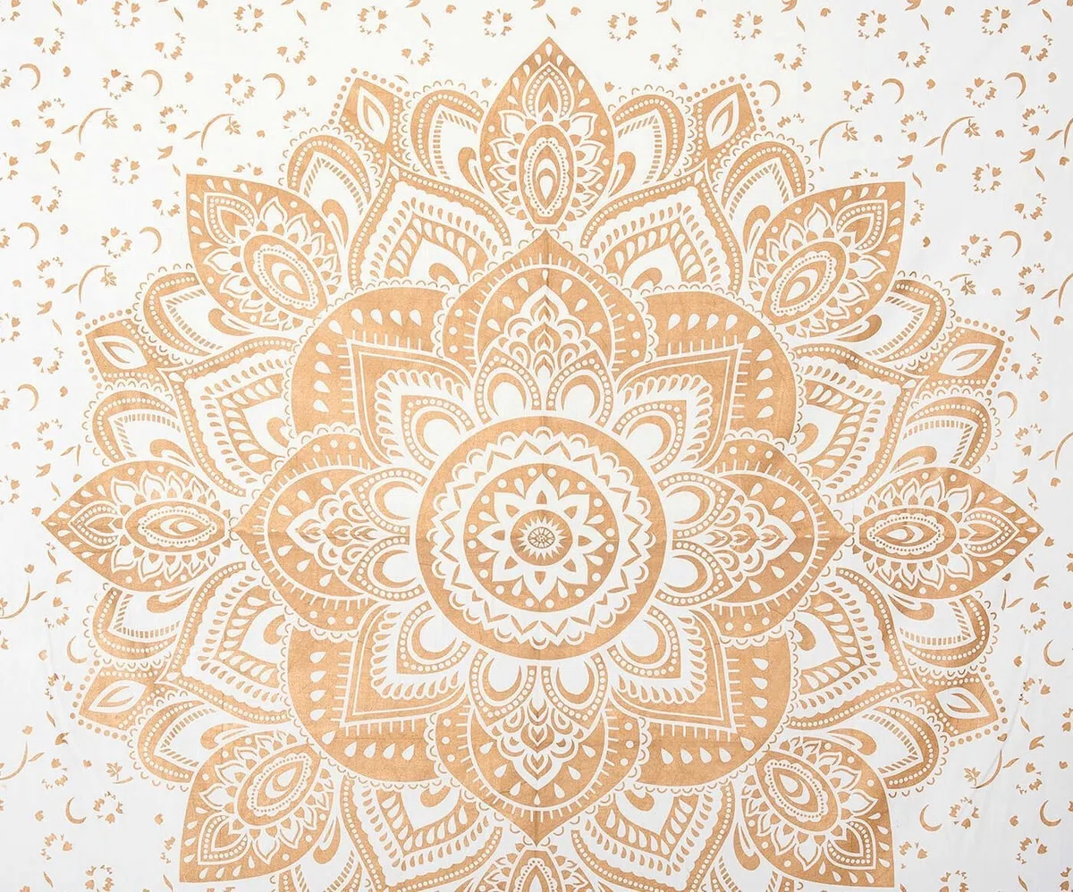 raajsee Indisch Wandteppich Mandala Weißes Gold Boho WandDeko, Aesthetic Room Décor, Wandtuch Mandala, Wandbehang Psychedelic 208X232 CM