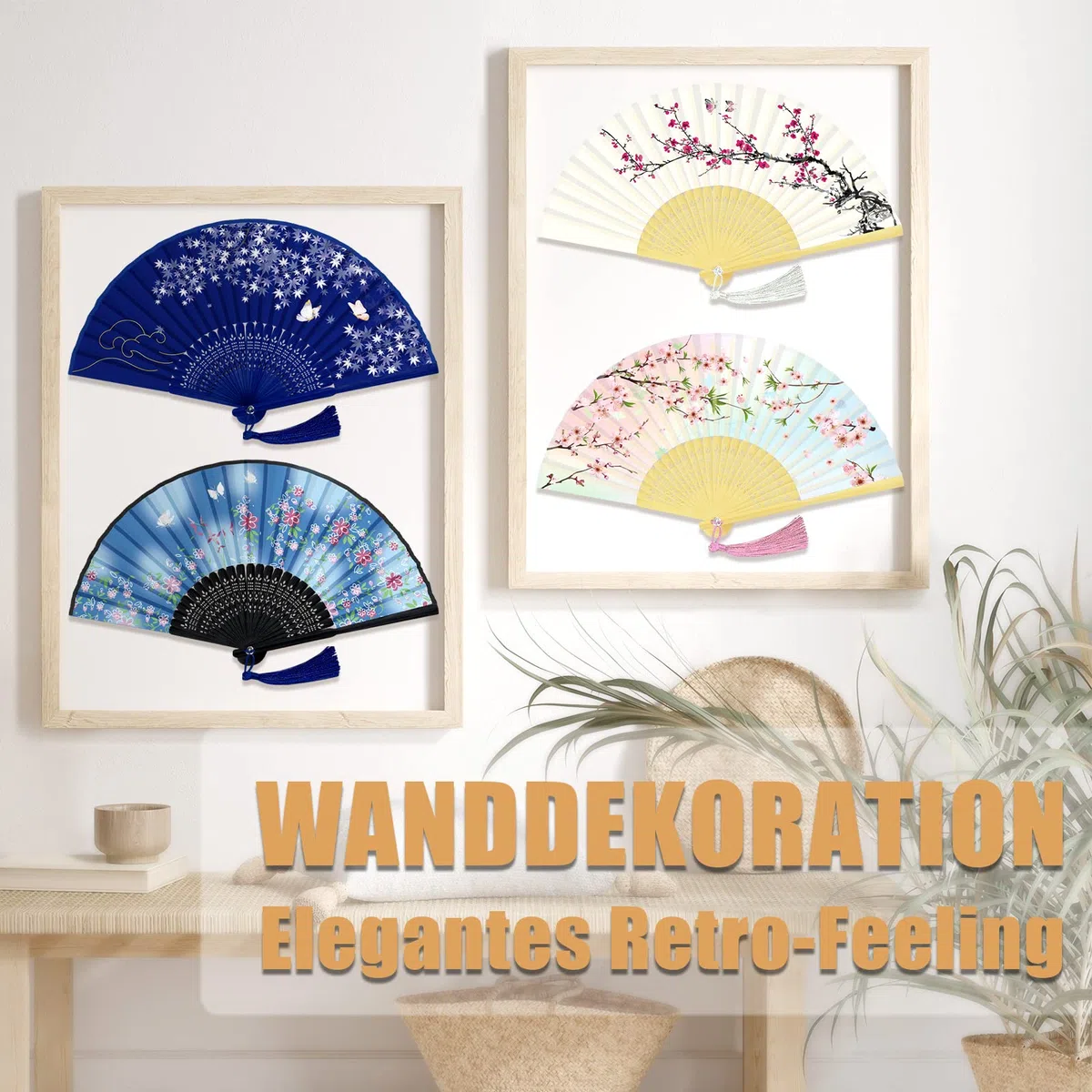 WEARXI Fächer Hochzeit – 4pack Handfächer, Fecher Sommer Hochzeit, Hand Fan Asiatische Deko für Geburttag, Party, Wedding, Fotografie, Wand Dekoration