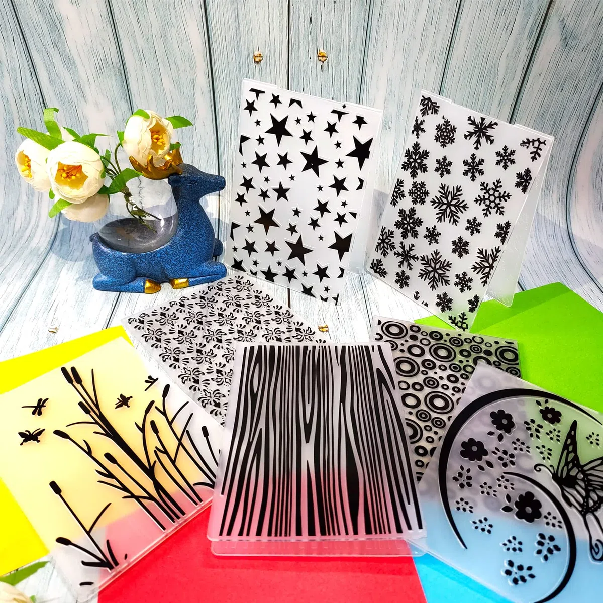 12 Stücke Prägeschablone, Kunststoff Vorlage Handwerk Karte, Plastic Embossing Folders for Card Making Photo Album Scrapbooking Decoration, Grass and Wood(14.5 x 10.5 cm)