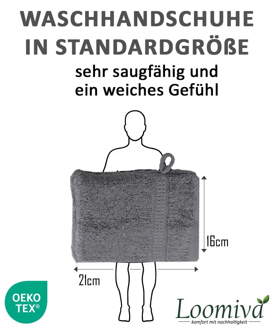 10er Set Waschhandschuhe Waschlappen | 16x21 cm | Anthrazit | Premium Qualität | 500g/m² | 100% Baumwolle | ideal für Reisen & Gym und Sport | Öko-TEX Standard 100