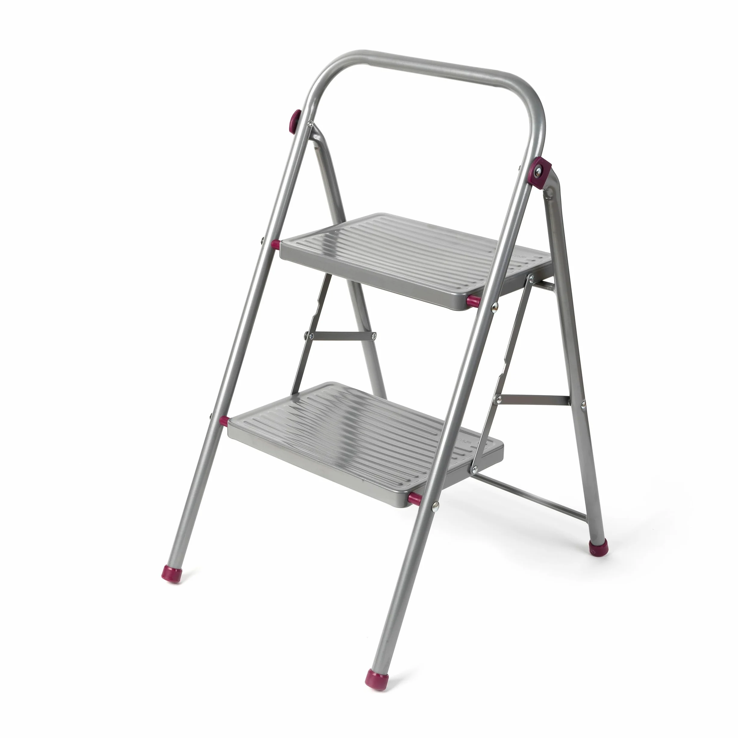Kleeneze KL068491EU Zusammenklappbare 2-stufige Trittleiter - Leichte Klappbar DIY-Leiter mit Handlauf, Robuste Stahl, Max. 150kg, rutschfeste Trittstufen, Sicherheitsclip zur Sicheres Schließen