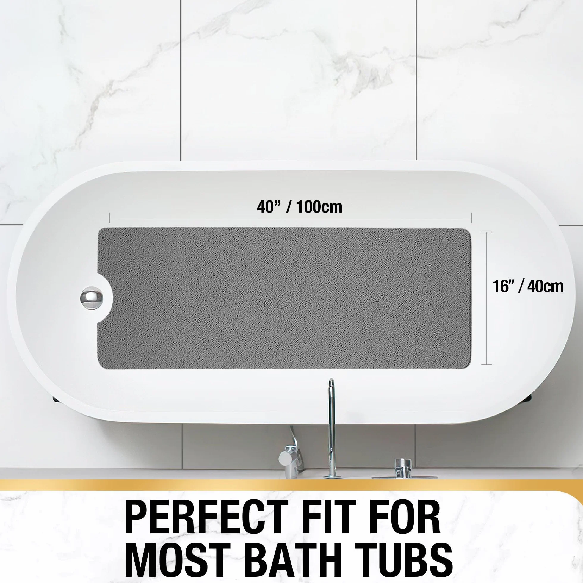 HITSLAM Badewannenmatte rutschfest 100x40cm, Extra Lang Antirutschmatte Badewanne, Weicher PVC-Luffa Duschmatte rutschfest, Schnelltrocknend Badematte für Nassbereiche, Ohne Saugnapf, Grau