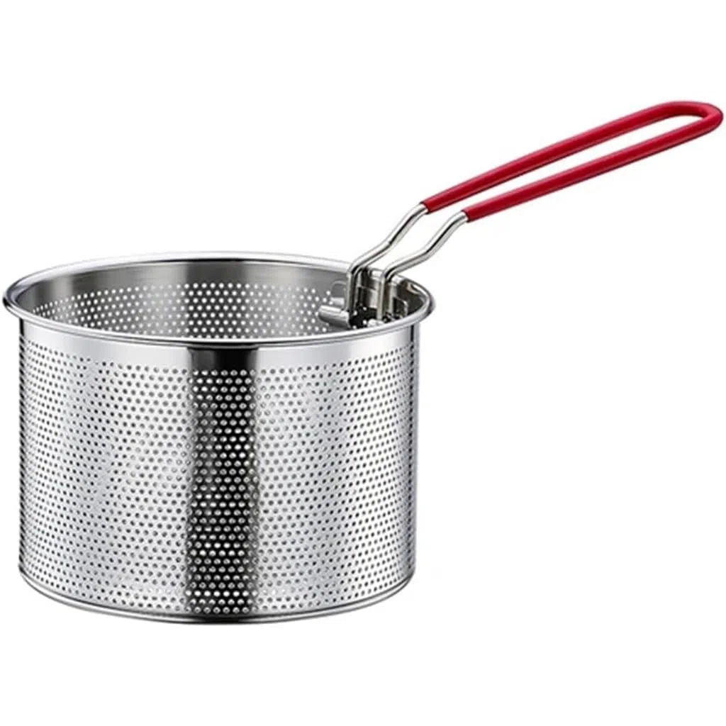 Edelstahl Frittierkorb mit abnehmbaren–pasta sieb für topf,edelstahl siebkorb & frittiersieb–frittierkorb für topf für Küche,Pommes,Gemüse & Nudeln–platzsparend (18 cm)