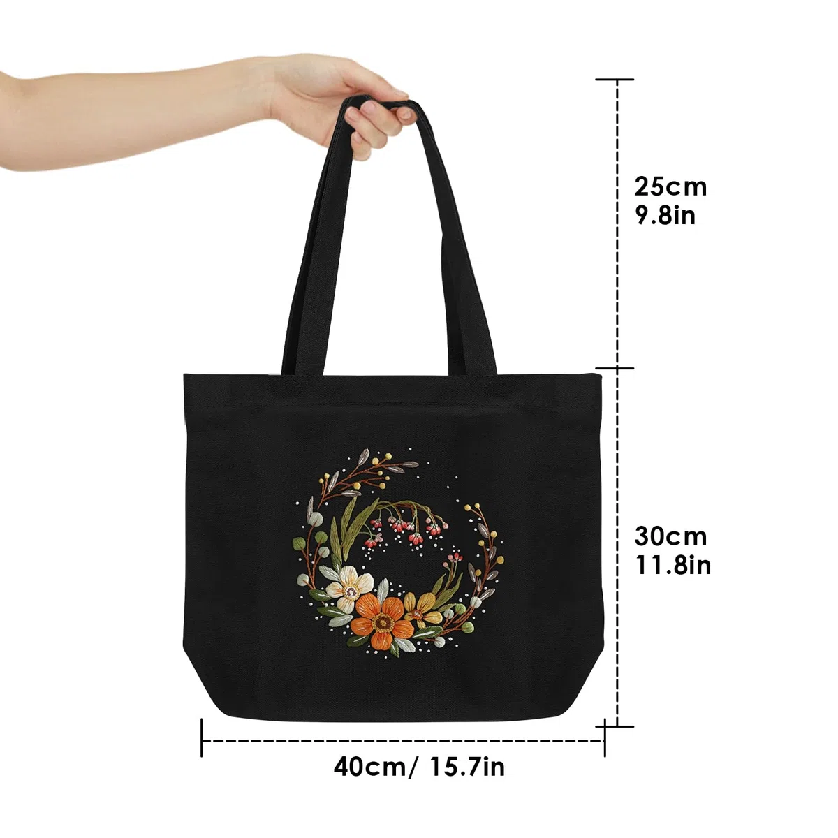 ERKOON Canvas Tote Bag,Mit Blumenmuster Canvas Tasche Stickerei Set, DIY Stickset für Anfänger Erwachsene mit Sticken Taschen, Stickrahmen, Farbfäden, Anleitungen& Werkzeug, Für Alltag, Einkaufen