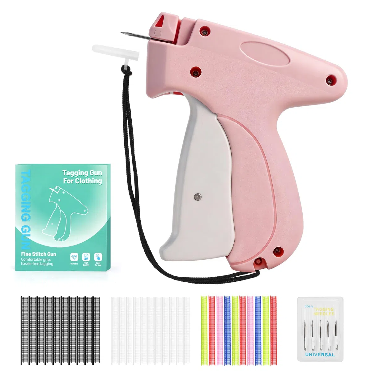 Stichsäumpistole 5 mm – Mini-Stickpistole & Handheld Nähpistole für schnelle & unsichtbare Reparaturen an Jeans, Wolle, Leinen, DIY & Party-Outfits, inkl. 5 Nadeln & 3000 Befestiger