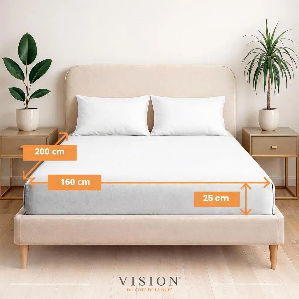 VISION Spannbettlaken – 100% Baumwolle – Doppelbett (160 x 200 cm) – Elastische Ecken – Passend für Matratzen bis zu 25 cm – Öko-Tex-Zertifizierung – Maschinenwaschbar – Farbe: Weiß