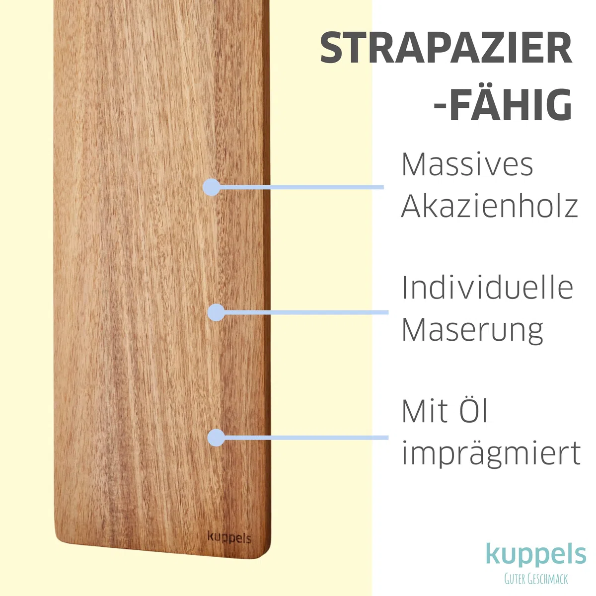 Kuppels NICE Schneidebrett Akazienholz Slim Long 60x18 cm,Holzbrett Küche mit Griff, Servierbrett Holz für Brot, Käse & Antipasti, Robuste, pflegeleichte & messerschonende Käseplatte holz | Das Slim Long Schneidebrett ist ideal für Brot, Käse und Antipast