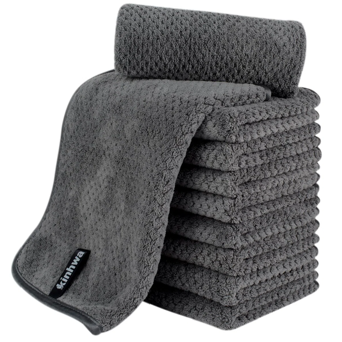 KinHwa Mikrofaser Gästehandtücher Handtücher 30x50cm, Weiche Saugstark Gästetücher mit Aufhängeschlaufe, Schnelltrocknend Waschlappen Saugfähig für Bad, Spa, Fitnessstudio 10 Pack Dunkelgrau