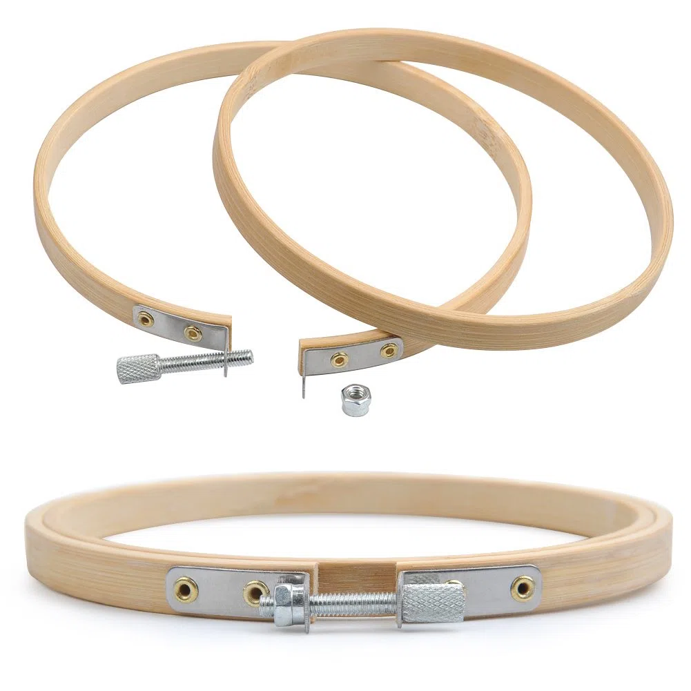 FOCCTS 10 Stück Runde Stickrahmen Set, 20cm/8inch verstellbarer Bambus Kreuzstich Rahmen Hoop, Ringstickerei Handwerk machen