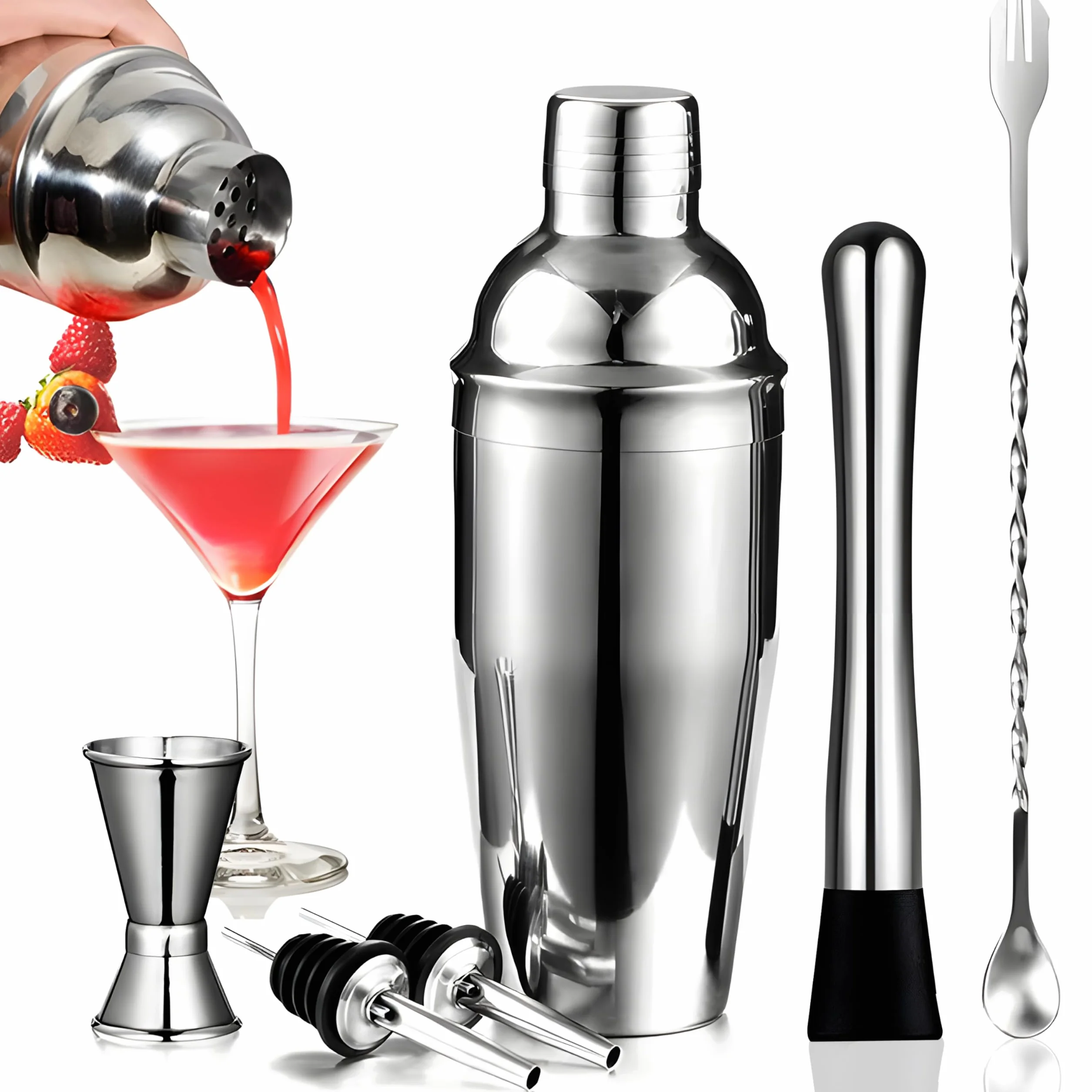 Retoo Cocktail Shaker Set, 6 Stück Edelstahl Cocktail Mix 750ML Bar Tools, Shaker Bar Zubehör, Professionelles Cocktail Mixing, Barware Set für Zuhause oder die Bar