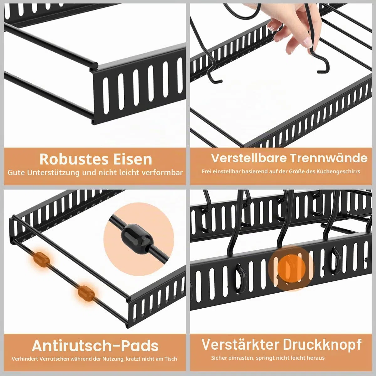 Housolution Pfannenhalter für Schublade, Erweiterbarer Topfdeckelhalter mit 14 Verstellbaren Teiler, Topfdeckel Aufbewahrung Pfannen Organizer Deckelhalter für Küche, Schwarz