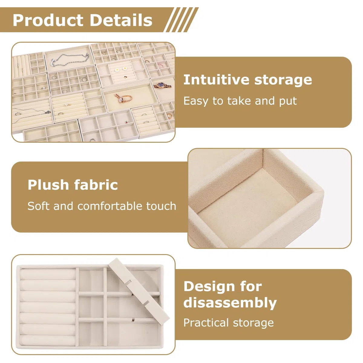 8 Stück Schmucktablett, Schmuck Organizer Schublade, Schmuckaufbewahrung Schublade, Schmuck Organizer, Schmuck Organizer Tablett, Schubladeneinsätzen Für Ohrringe Ring Armband Broschen,Beige