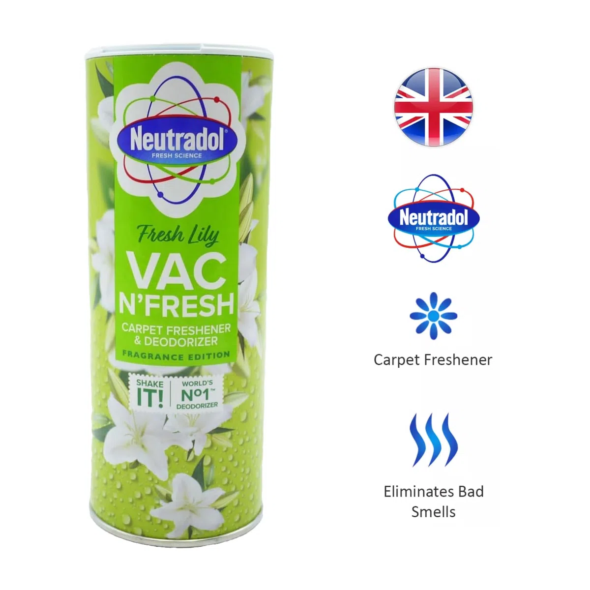 Neutradol Frische Rosa & Vac n Fresh Lily – Teppich-Deodorierer & Teppich-Lufterfrischer – Teppichreiniger & Geruchsbeseitiger – Effektive Erfrischung mit Shake and Vac Teppich-Lufterfrischer, 2 Stück