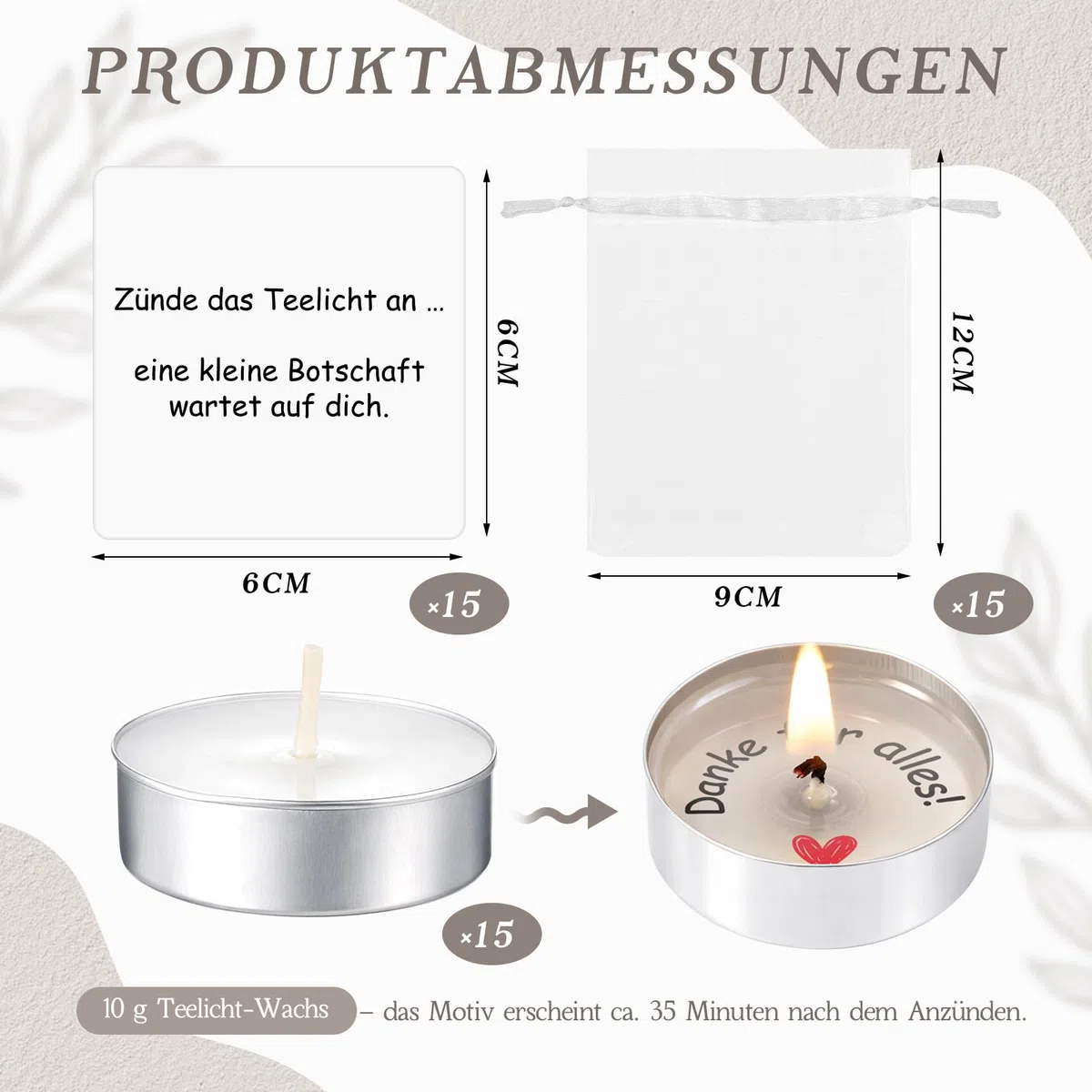 BBTO 15 Sets Danke für Alles Teelicht Kerzen Geachenke für Kollegen Freunde Lehrer Dankeschön Kerzen mit Spruch Dankeschön Geschenke Abschiedsgeschenke für Familie Prüfung Bestanden