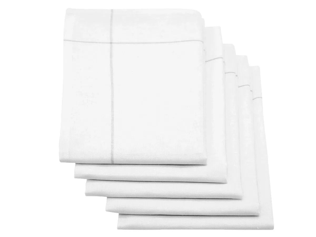 ZOLLNER 5er Set Geschirrtücher, 50x70 cm, Halbleinen, weiß grau