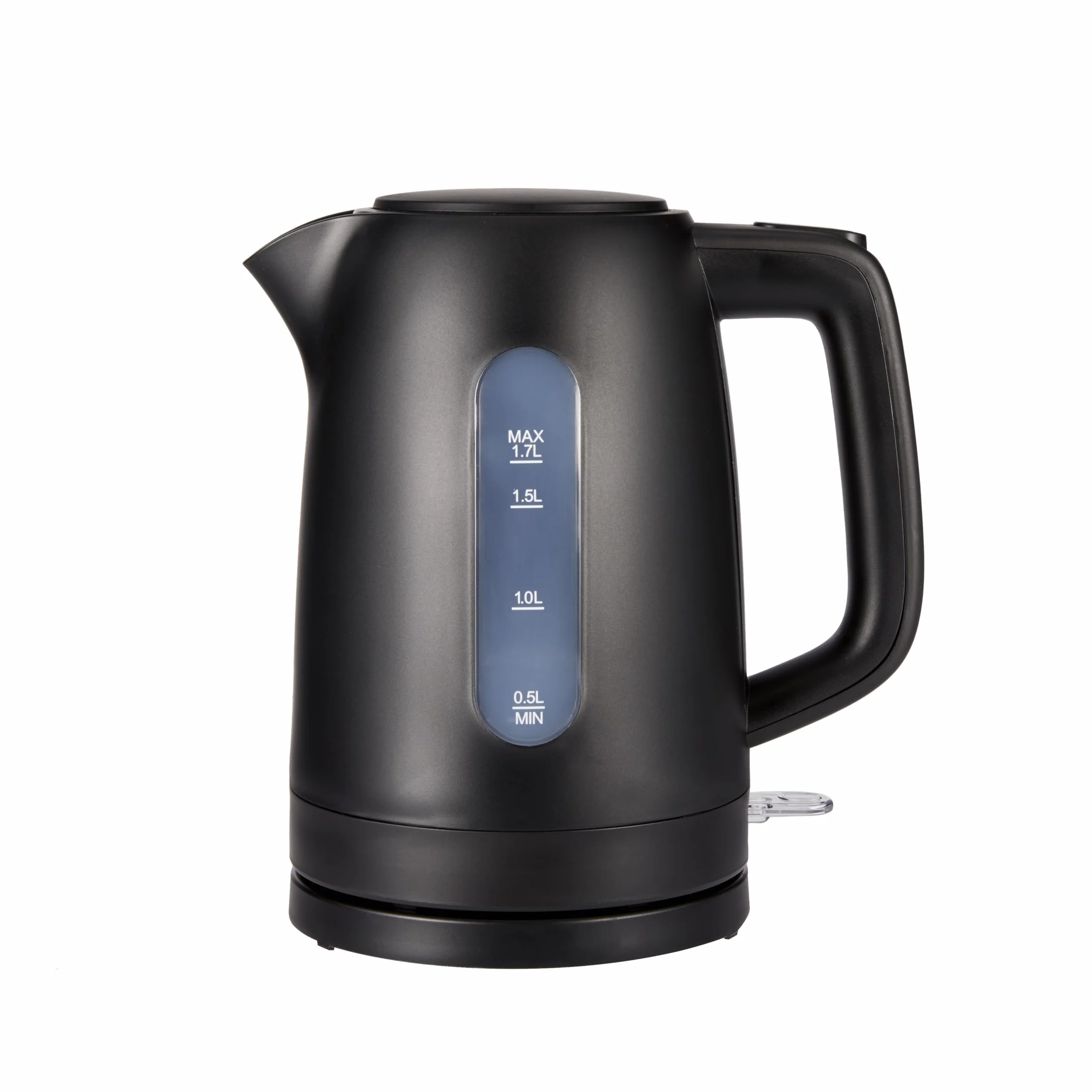 Amazon Basics Wasserkocher 1,7L, 2200 W, BPA-frei mit 360° Basis, Automatische Abschaltung und Herausnehmbarem Kalkfilter, Mattschwarz
