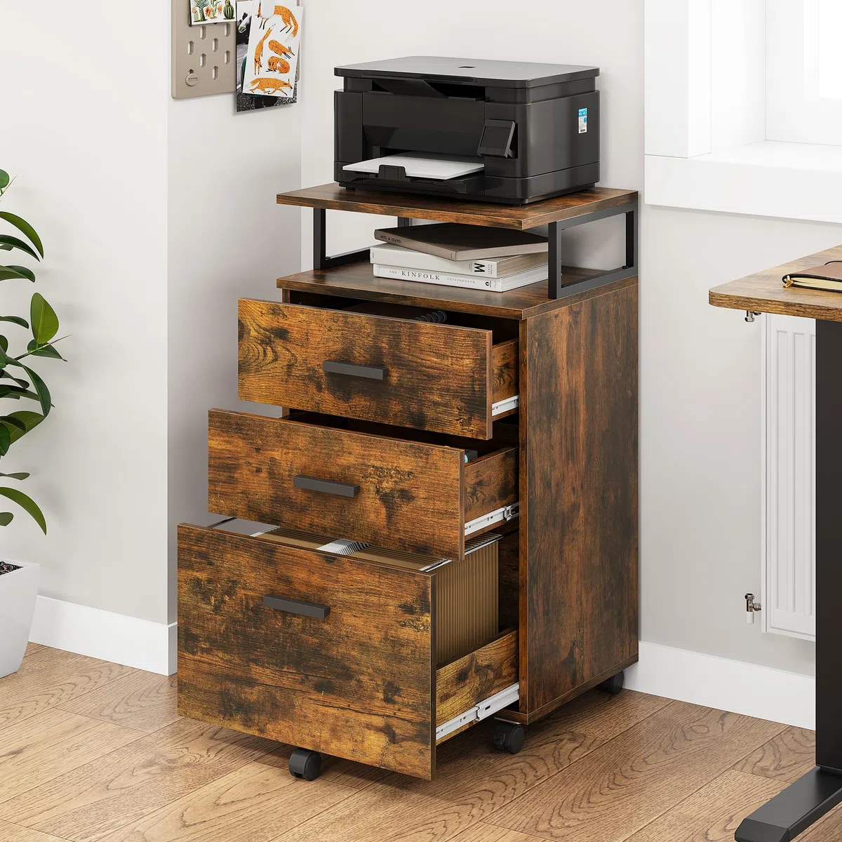 YITAHOME Mobiler Aktenschrank mit Rädern, Rollcontainer mit Schubladen, Bürocontainer Schubladenschrank Rollschrank Rollwagen, Schubladenkommode für Zuhause Büro, 45.7 * 36 * 76.2CM (Vintagebraun)