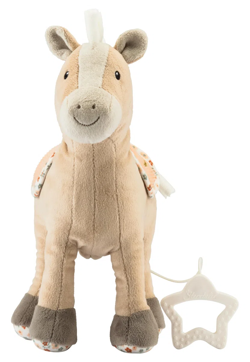 Sterntaler Spieluhr M Pferd Sunny - Baby Spieluhr aus weichem Stoff - Kuscheltier Baby mit Kordsattel - Einschlafhilfe, wirkt beruhigend zuhause & unterwegs, lichtbeige