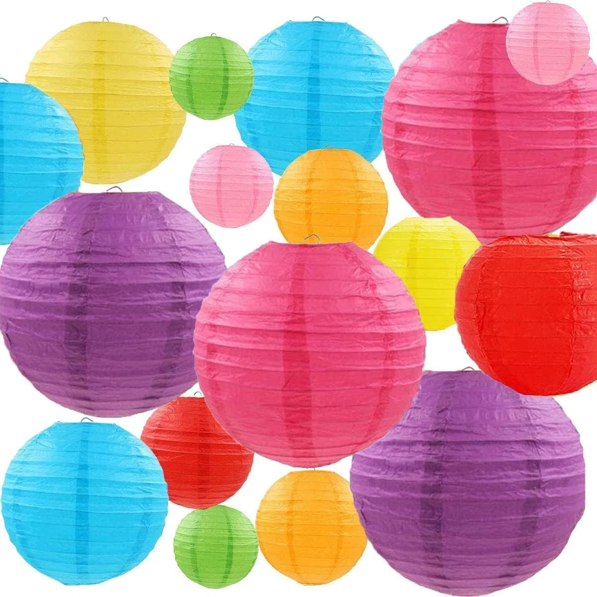ASelected 24 PCS Bunte Papier Laterne, 25/20/15/10 cm Papierlampions Runde, Lampenschirm Papierlaterne, Bunte Papierlaterne für Hochzeiten, Geburtstage