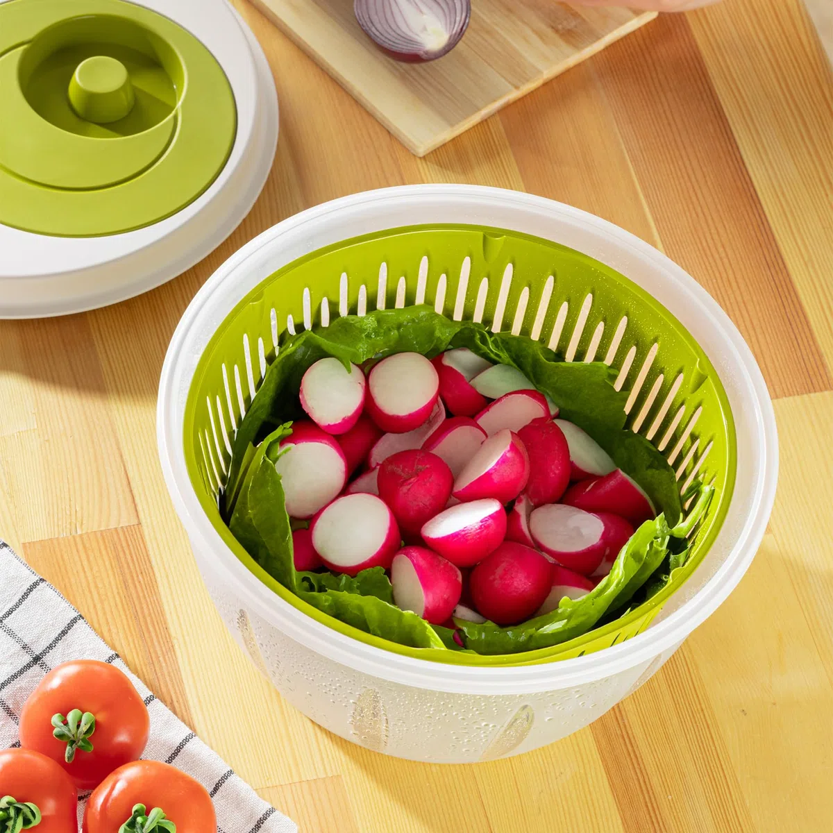 Hausleben Salatschleuder 4,5L BPA-frei – Salatspinner mit Deckel, Abtropfsieb & Schüssel – 3-in-1 Salatschüssel Set zum Waschen und Trocknen von Salat, Gemüse & Kräutern (Blau)