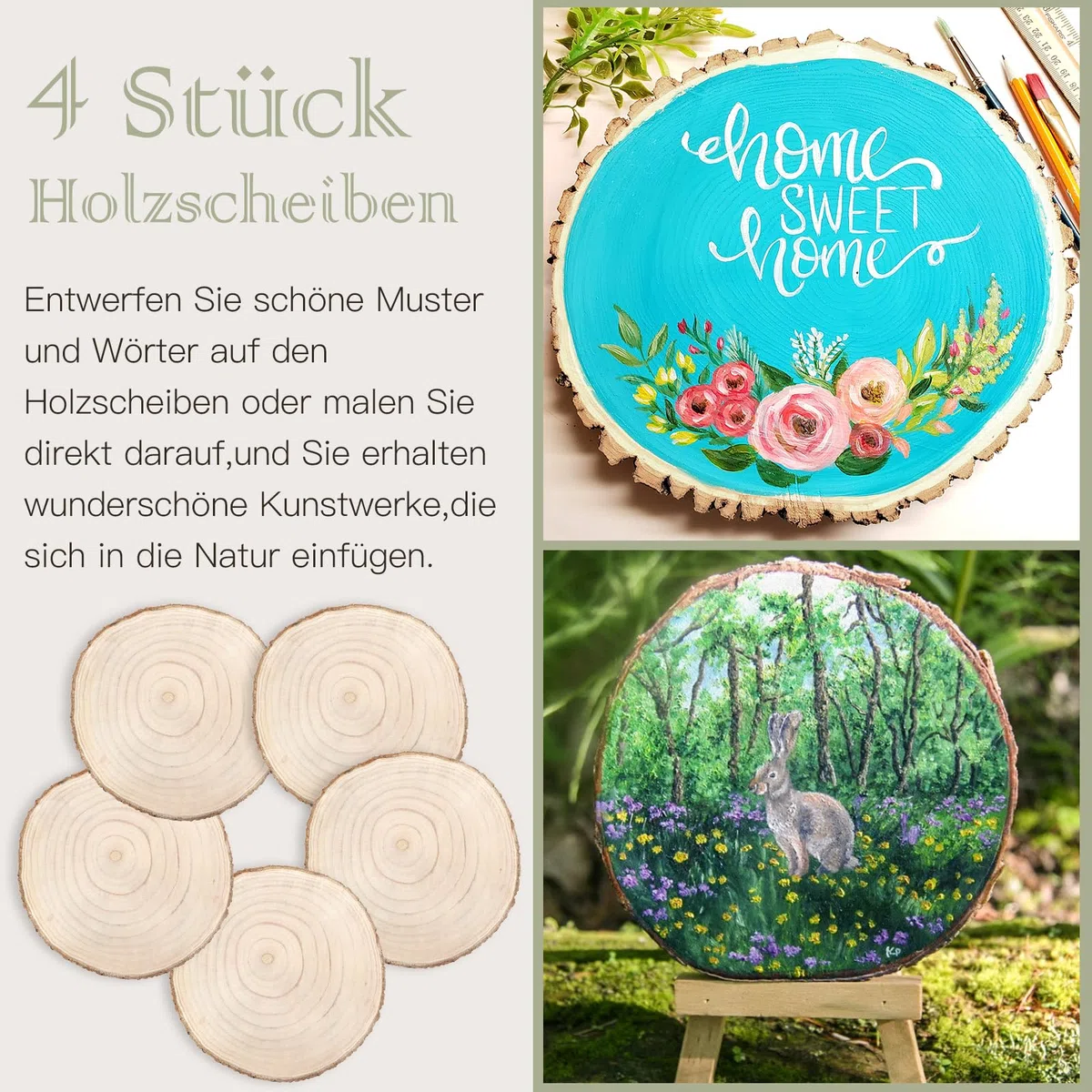 Scettar Holzscheiben 4 Stück, 18–20 cm und eine dicke von 15 mm Baumscheibe Holzplatte Rund für Tafelaufsätze DIY-Hochzeitsdekorationen Aus Holz Gemälde Untersetzer & zum Basteln