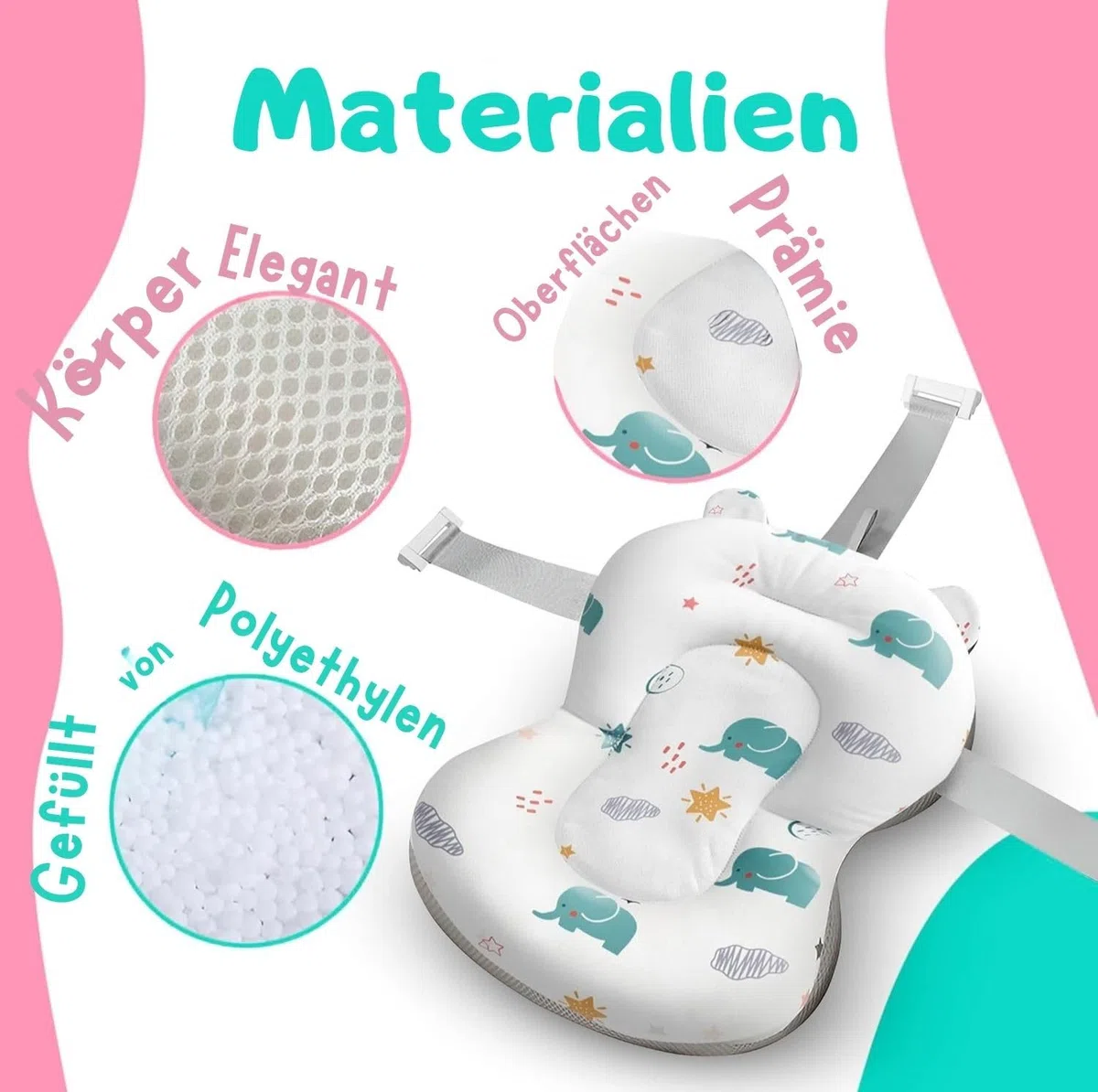 Baby Badewanneneinsatz – Baby Badewannenkissen für Badewanne - Babywanne Einsatz & Badewannensitz ab 0 Monate - Weiches Badekissen, rutschfest & schnelltrocknend (Weiß)