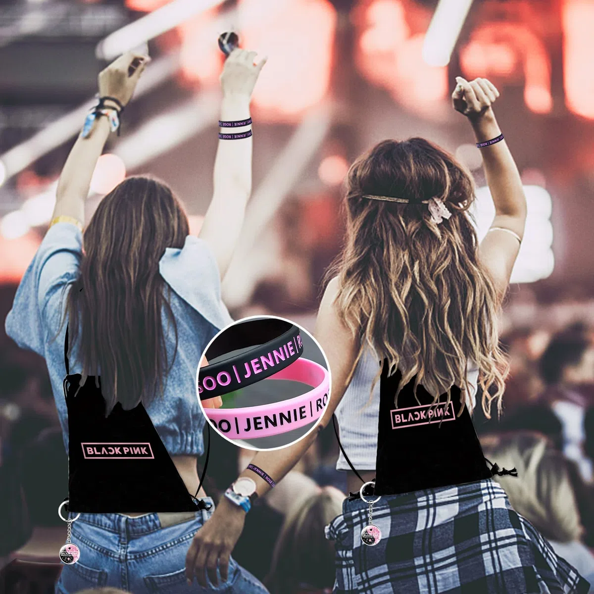 Blackpink Geschenk-Set, Fanartikel, Fans Geschenk für Blink, Blackpink Merch Kpop Blackpink Merchandise Blackpink Rucksack, Schlüsselbund LOMO-Karte Silikonarmbänder