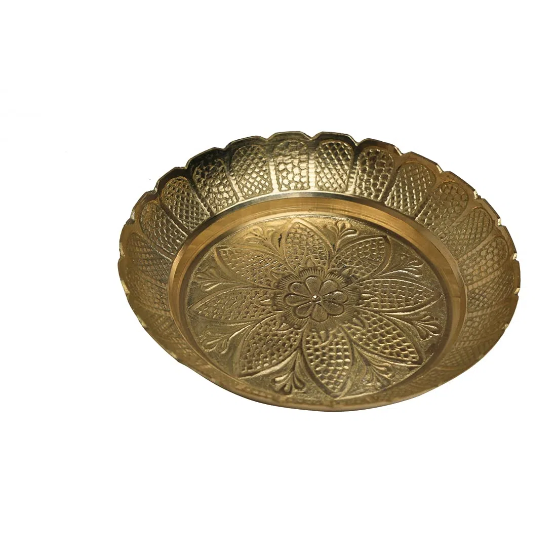 Decorative Pooja Thali Nakshi Plate Brass Thali Prasad Plate Katori for Pooja Utensils Item Article Indian Traditional Festival Laxmi Poojan New year Housewarming Patra(Size:-4" Diameter)(Golden)