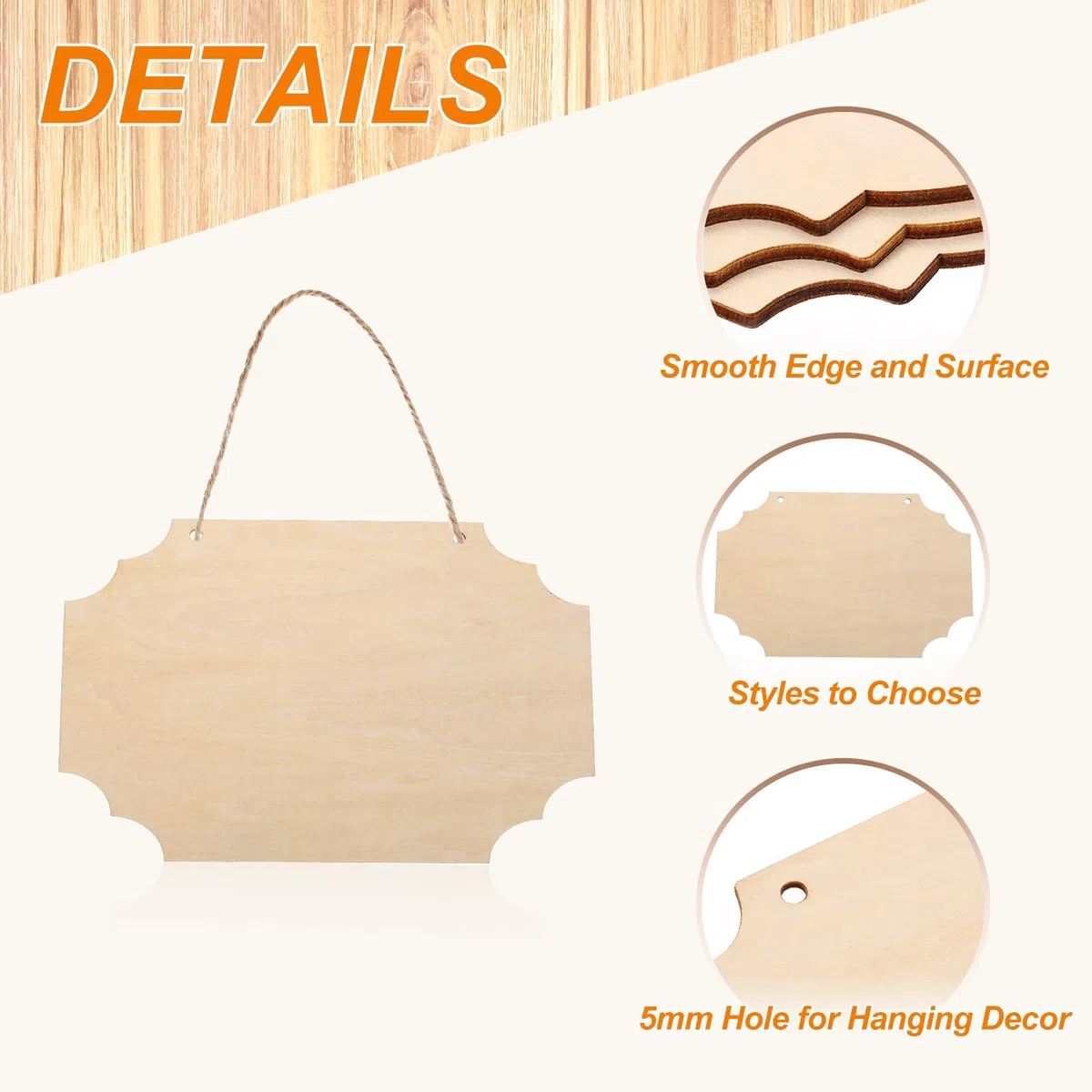 QUARKZMAN Unfertiges Holzschild-Rohling Mit Aufhängeseilen 9"x6" Unfertige Holzhandwerksbretter Holzplaketten Für Basteln DIY Bemalung Brennholzgravur Stil 3 Packung Mit 12 Stück