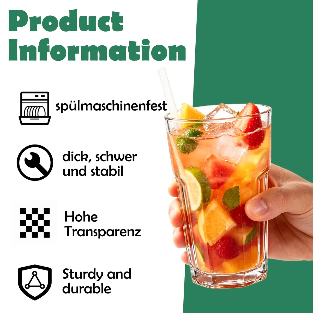 12 Stück Cocktailgläser Set, Trinkgläser Set 430 ml aus Transparentem Bleifreiem Glas, Longdrinkgläser und Biergläser für Wasser, Saft, Eiskaffee, Hausbar und Party