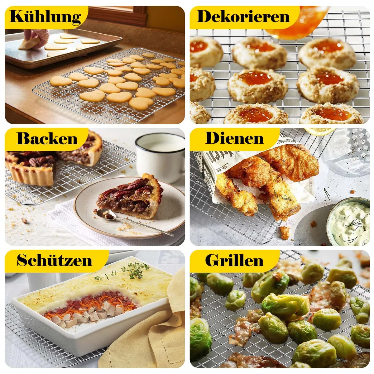 TEAMFAR Abkühlgitter, Rechteckig Edelstahl Kuchengitter Auskühlgitter, 2 Stück Mehrweg Backgitter für Backen Grillen Kühlen, 38,9cm*28,5cm*2cm, Gesund & Langlebig, Spülmaschinenfest
