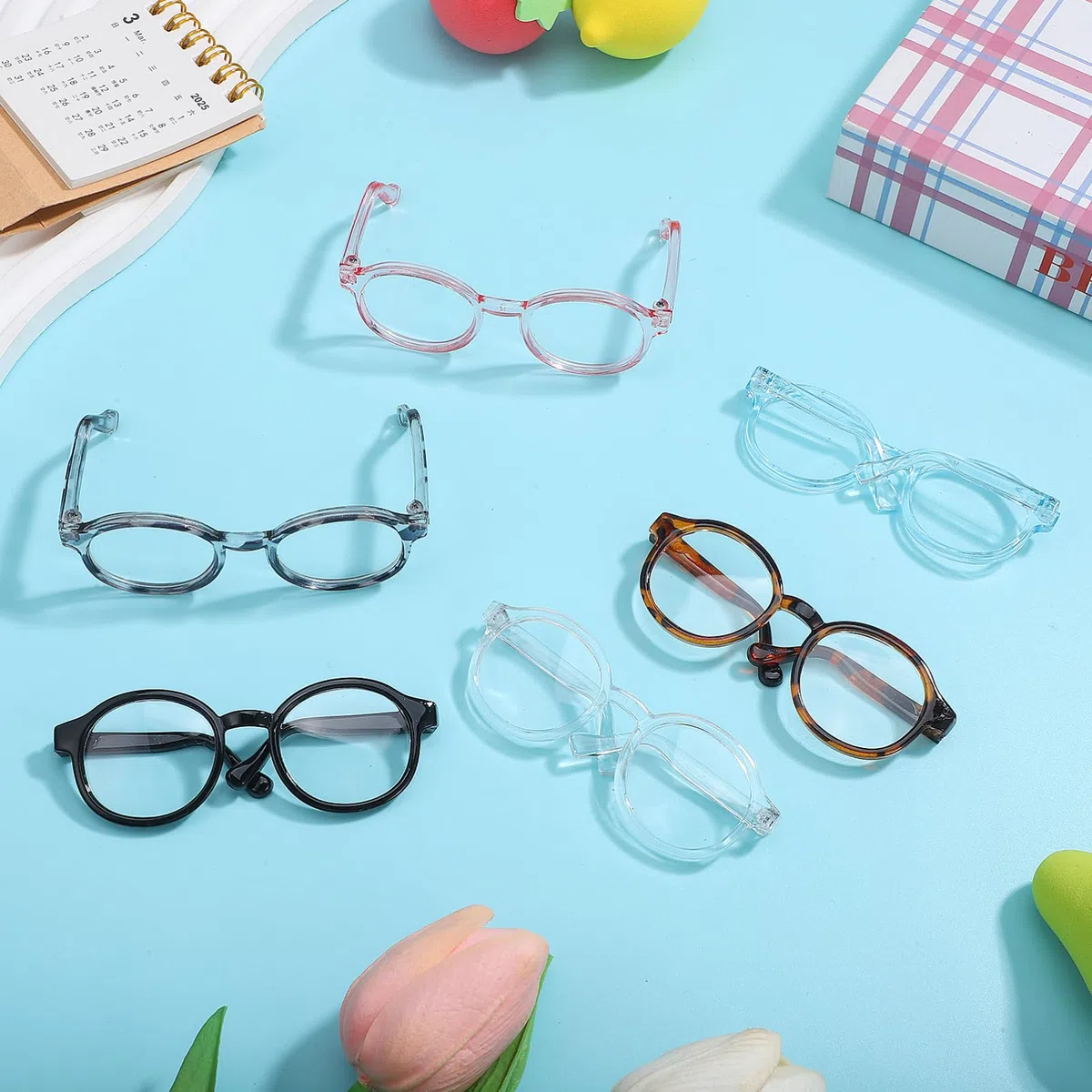 SHINEOFI Mini-Puppenbrille 6 Stück Puppenzubehör Mit Transparenten Gläsern Kostümbrillen Für Baumwollpuppen Plüschtiere Und Puppenhauszubehör Dekoratives Mini-Accessoire