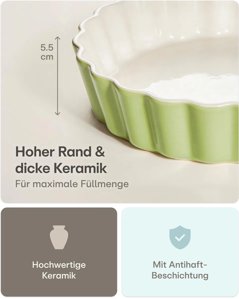 Praknu Tarteform aus Keramik 28 cm - Hoher Rand für Kuchen & Pie - Mit Antihaftbeschichtung - Kratz- und Schnittfeste Quicheform - Einfach zu Reinigen - Tarte Tatin Form