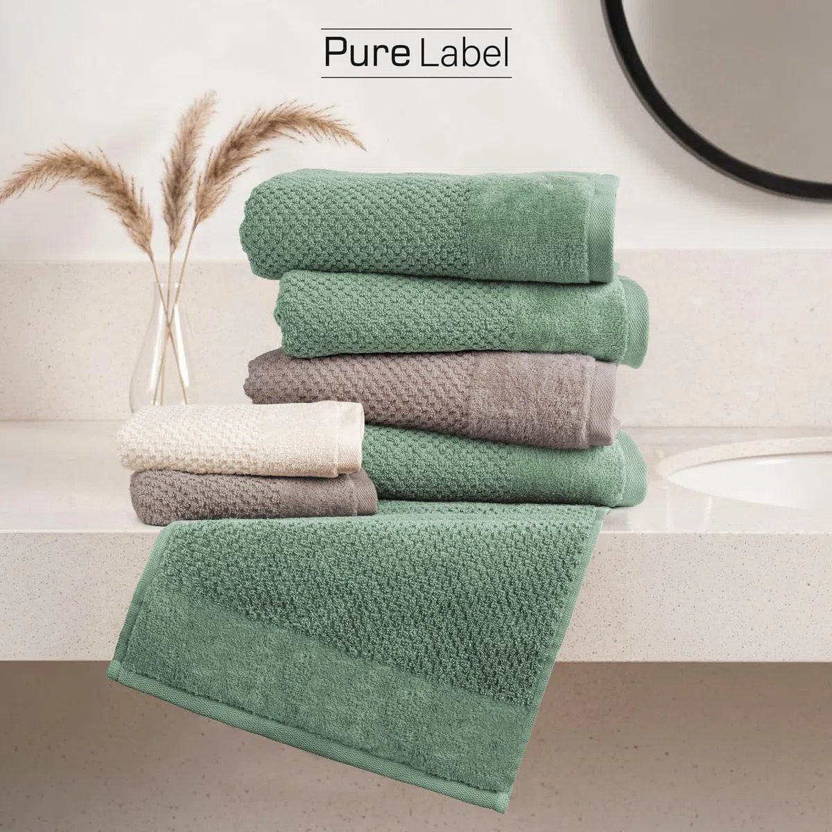 Pure Label Gästehandtuch 6er-Pack 30x50cm aus 100% Baumwolle - Salbeigrün