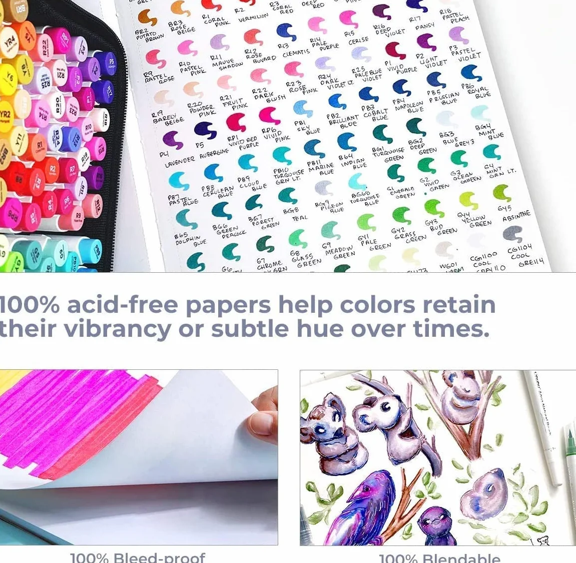 Ohuhu A4 Alkoholmarker Skizzenbuch - 200 g/m² säurefreies Papier, 156 Seiten (78 Blätter), 21x29,7 cm Hardcover mit Premium PU-Einband, Sketchbook für Aquarell, Marker & Illustration
