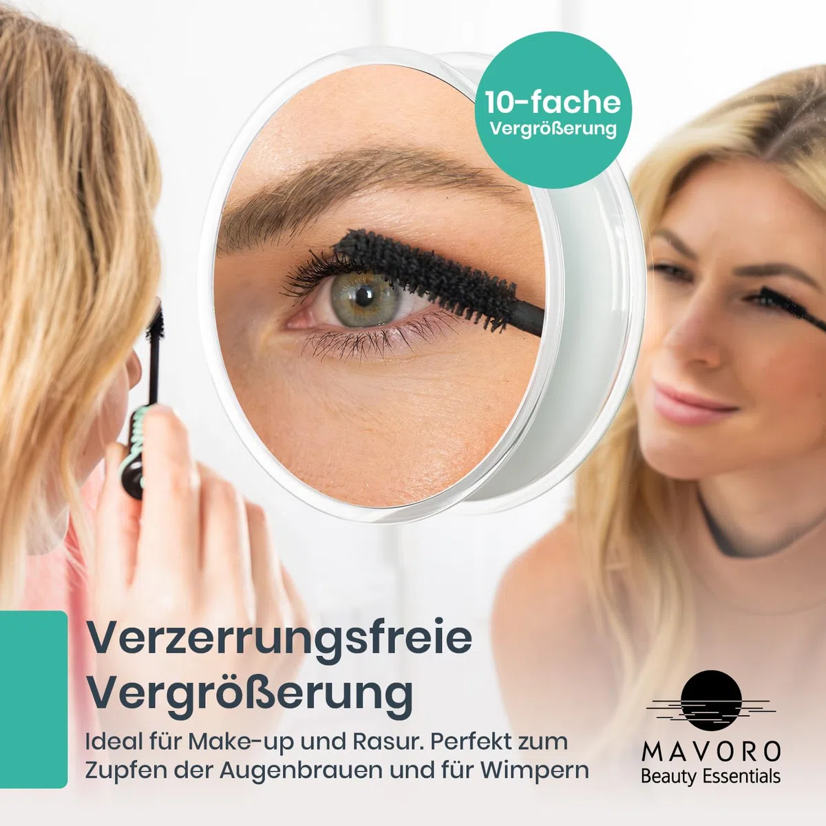 Mavoro 23 cm Vergrößerungsspiegel mit 3 starken Saugnäpfen | 10X Vergrößerung | Tragbarer Reise Make-up- & Kosmetikspiegel (10X)