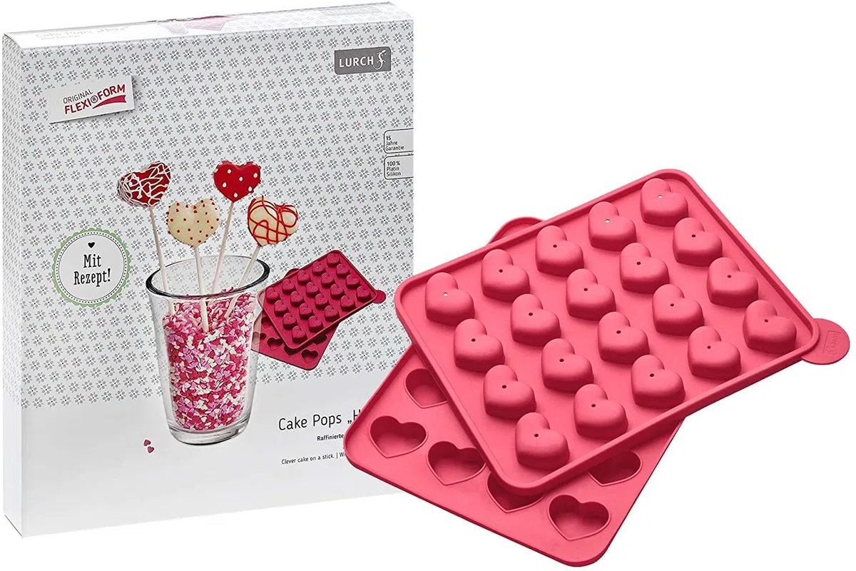 Lurch 83024 FlexiForm Cake Pops Herz 20fach / Backform für 20 Cake Pops in Herzform aus 100% BPA-freiem Platin Silikon, Cotton Candy, 20 x 24 x 3.7 cm