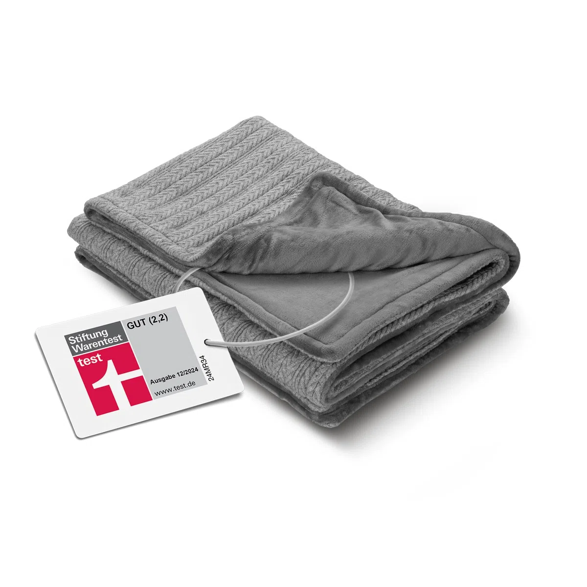 medisana HB 680 Kuschelheizdecke, Kuscheldecke im Strickmuster mit Abschaltautomatik, waschbar, Grau, 3 Temperaturstufen 160 x 120 cm, 2-farbig Wendeoptik