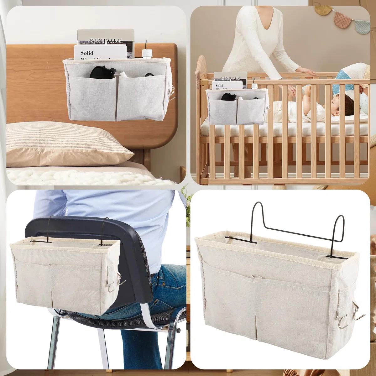 ASelected Bett Organizer zum Einhängen Betttasche zum Einhängen mit Drahtrahmen Schlafsaal Bett Organizer Multifunktionale Bett Tasche für Buch Magazin Handy Kopfhörer Bett Aufbewahrung