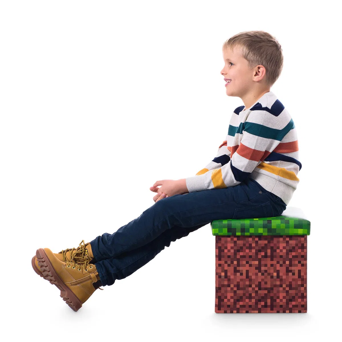 Pixeldesign Sitzwürfel Sitzhocker mit Stauraum, Faltbarer Hocker, Fußhocker, Falthocker, Sitzwürfel für Wohnzimmer, Kinderzimmer Pixelart (38 x 38 x 38 cm mystischer Nebel)…