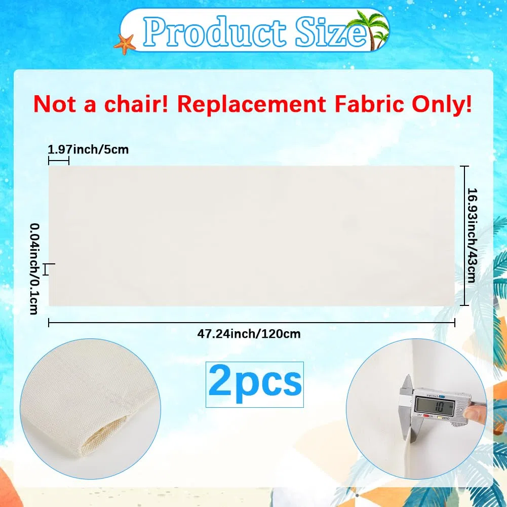 GORGECRAFT 2 Stück Ersatz Segeltuch Für Strand Sling Sessel Weiß Ersatz Stoff Für Klappbare Liegestühle Für Den Außenbereich 120 x 43cm Stoff Für Liegestühle Zum Sonnenbaden Garten Innenhof Strand En