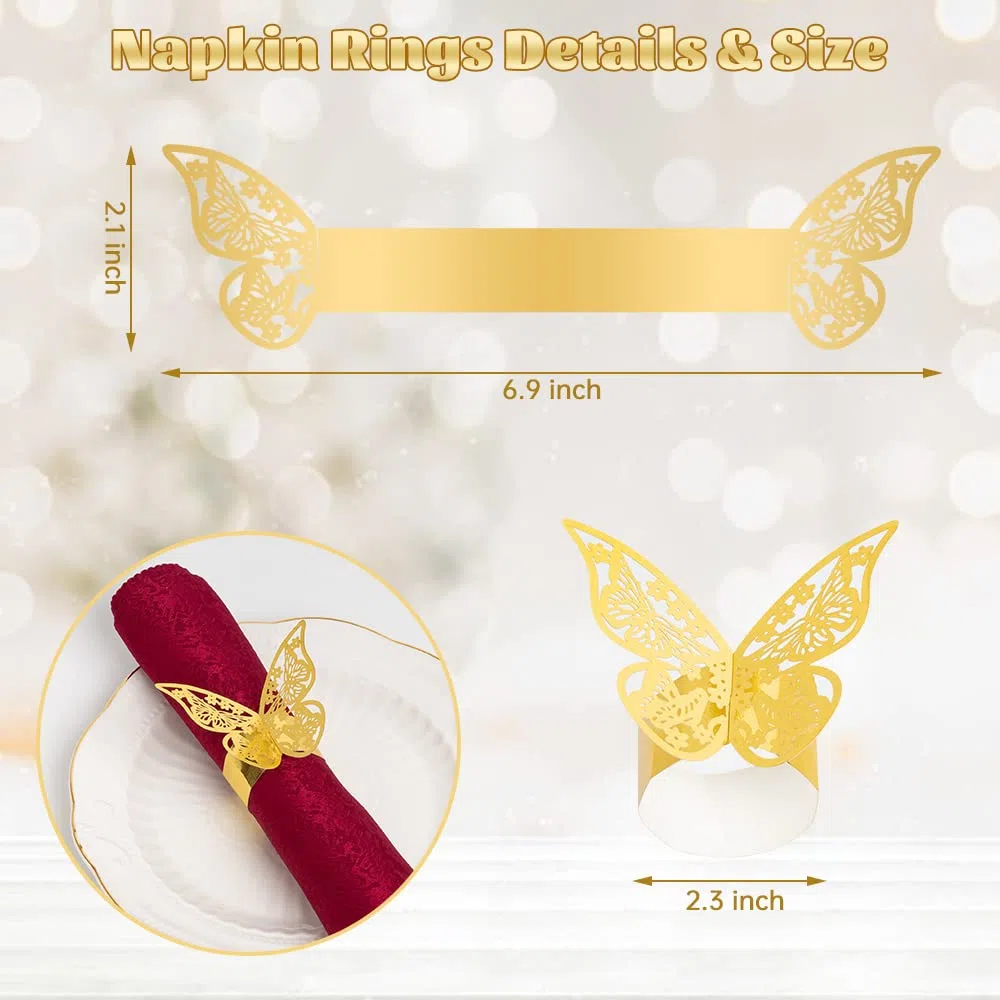 100 Stück Serviettenringe Laser Cut Schmetterlingsform Folienpapier Serviettenhalter für Hochzeiten Party Serviette Tischdekoration RestaurZant