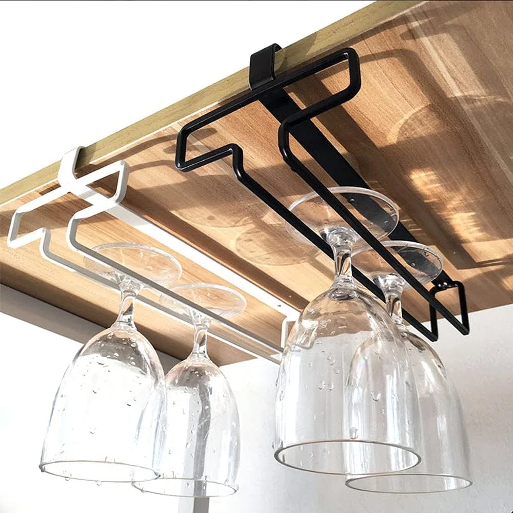 3 Stück Weingläser Halter, Gläserhalter für Weingläser Stielgläser Weinglashalter Gläserhalter aus Metall Gläserschiene Halter Unter Schrank Weinglas Rack für Küche Bar Restaurant, Schwarz
